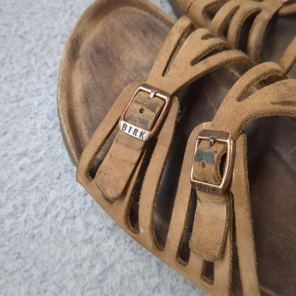 Birkenstock Sandals Womens Size 8 Brown Suede Slide Comfort Strappy Footbed